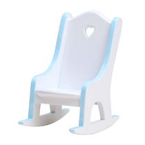 Cadeira de balanço em miniatura Dollhouse Blue Trim Wooden Baby Cadeira de balanço em miniatura Dollhouse Blue Trim Wooden Baby