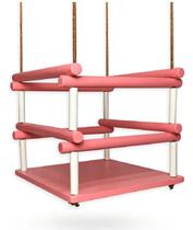 Cadeira de balanço madeira com corda infantil rosa