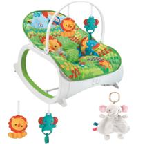 Cadeira de Balanço P/ Bebê Safari Verde e Naninha Elefante