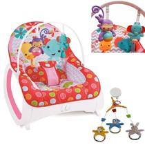 Cadeira de Balanço P/ Bebê Safari Vermelho e Móbile Ursinhos