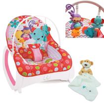 Cadeira de Balanço P/ Bebê Safari Vermelho e Naninha Urso