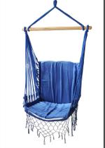 Cadeira De Balanço Rede De Descanso Suspensa Luxo Algodão Azul Royal
