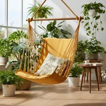 Cadeira de Balanço Rede Suspensa Acolchoada Madeira Resistente Tecido Algodão