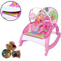 Cadeira de Balanço Rosa Bebê Bandeja Alimentação + Chocalho
