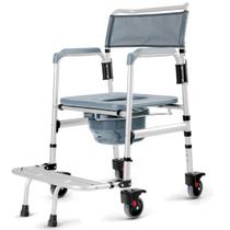 Cadeira de Banho Desmontável 135Kg Apoio Pé Rebatível Aluminio Com Comadre Trava nas Rodas Hidrolight