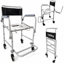 Cadeira De Banho Higienica Dobrável Aço D40 até 120kg Resistente Prática Com Rodas Dellamed