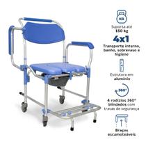 Cadeira De Banho Higiênica Em Alumínio Reforçada Assento Acolchoado Adulto Idoso D60 Dellamed