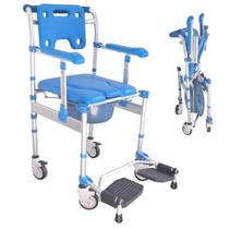 Cadeira de Banho para Idoso Aluminio Dobrável Higiênica 120kg Assento Macio Acolchoado com Rodas Supermedy