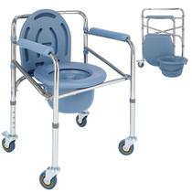 Cadeira De Banho Para Idoso Dobrável Com Rodas Comadre Tampa 100kg