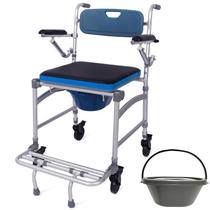 Cadeira De Banho Para Idoso Dobrável Higiênica Com Rodas e Comadre Braço e Pé Rebatível