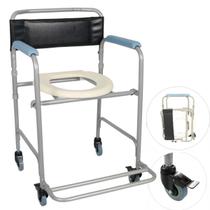 Cadeira De Banho Para Idoso Higienica Dobrável D30 até 100kg Dellamed Aço Prática Resistente Com Rodas