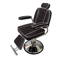 Cadeira De Barbeiro Decorativa c/Regulagem de Altura Apoio p/Pés PU Marrom/Branco G31 - Gran Belo