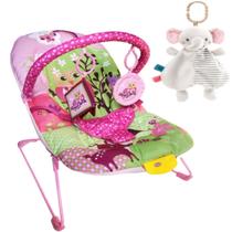 Cadeira de Bebê Vibratória Descanso Rosa + Naninha Elefante