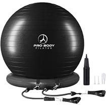 Cadeira de bola de ioga com bola de pilates ProBody, cadeira de bola de exercícios com base ou suporte e faixas para mesa de escritório doméstico ou treino, bola de equilíbrio antiexplosão de 65 cm e assento de bola de estabilidade para costas, abdô - ProBody Pilates