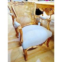 Cadeira de Braço Classico Europeu Palhinha Tecido Claro Luxo Cadeira de Braço Classico Europeu Palhinha Tecido Claro Luxo