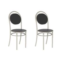 Cadeira de Cozinha 190 Kit 2 Un Prata - Assento Courano Preto - Carraro