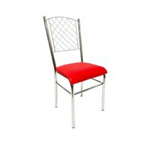 Cadeira de Cozinha com reforço cromada encosto grade assento vermelho - Poltronas do Sul
