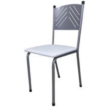 Cadeira de Cozinha Jantar Metal Tubular Almofadada Estrutura Prata Assento Branco