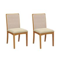 Cadeira de Cozinha Lara 2CMM009CA Premium Madeira Maciça Kit 2 Un Carvalho/Linho Bege Argila/Tela Bege - Kappesberg