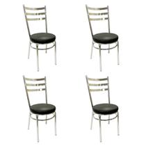 Cadeira de Cozinha Redonda com Reforço Cromada Assento Grosso Preto Kit 4 Unidades