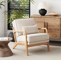 Cadeira de Destaque MALOL Estilo Mid-Century com Estrutura de Madeira Bege Cadeira de Destaque MALOL Estilo Mid-Century com Estrutura de Madeira Bege