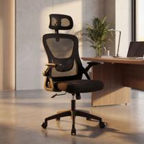 Cadeira de Escritório Astrella Preta Ergonômica para Escritório Giratória Mesh Apoio de Cabeça e Braços 2D com rodinhas