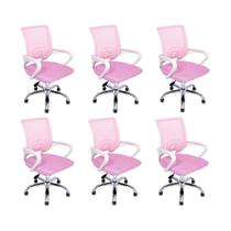 Cadeira de Escritório Begonia Tela Mesh Ergonômica Rosa - Kit 6 - Kit 6 Cadeira de Escritório Begonia Tela Mesh Ergonômica Rosa - Kit 6 - Kit 6