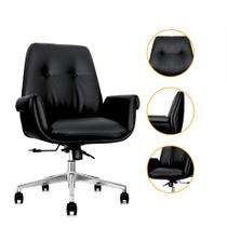 Cadeira de Escritório Diretor Prestige Preta Assento Espuma laminada D28 e Tecido PU Base Giratória Aço Cromado