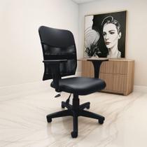 Cadeira de Escritório Ergonômica Apoio Lombar Preta Com Encosto Tela Mesh NR17 Confortável Diretor Secretária Office Giratória Com Rodinha