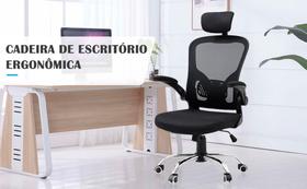 Cadeira De Escritório Ergonômica com Encosto Alto E Ajuste De Altura Cor Preto