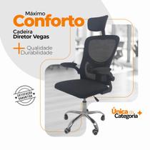 Cadeira de Escritório Ergonômica Diretor Vegas com Apoio de Cabeça e Base Giratória