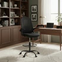 Cadeira De Escritório Ergonômica Executiva Braços Dobráveis Anel De Apoio Para Pés Ajustável Bq01 Suporte Lombar Cor Preta Luvinco