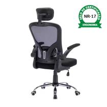 Cadeira De Escritório Ergonômica Giratoria Ajuste Lombar Tecido Respirável Em Mesh Espuma Assento Injetada Laudo Nr17 Marca Brin7 Modelo B7_001_PT