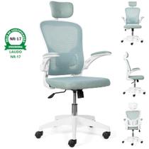 Cadeira De Escritório Ergonômica Giratoria Ajuste Lombar Tecido Respirável Em Mesh Espuma Assento Injetada Marca Brin7 Modelo B7_001_AZ