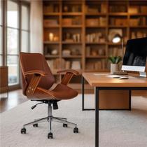 Cadeira de Escritório Ergonômica Giratória Diretor Executiva Couro Lisboa Rivatti Office Marrom / Preta