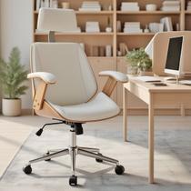 Cadeira de Escritório Ergonômica Giratória Office Lisboa Madeira Natural Rivatti Branca