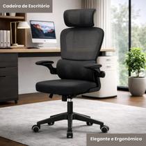 Cadeira de Escritório Ergonômica Giratória Presidente Preta Tecido Respirável