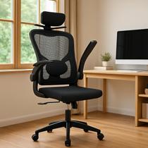 Cadeira de Escritório Ergonômica Mesh Reclinável, Giratória, com Apoio de Cabeça e Lombar, Cabide Embutido, Regulagem de Altura, Base Reforçada