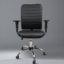 Cadeira de Escritório Ergonômica NR17 Giratória Braços Reguláveis Altura Ajustável Cromada Apoio Lombar Home Office Preta Com Rodinhas