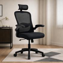 Cadeira de Escritório Ergonômica Presidente Ajuste de Lombar, Encosto Reclinável, Apoio de Cabeça, Braço, Malha Mesh, Preta