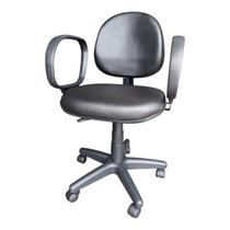 Cadeira de Escritório Executiva com Lâmina na Base Giratória e Braços Fixos Tecido Courvim sintético cor Preto Cadeira de Escritório Executiva com Lâmina na Base Giratória e Braços Fixos Tecido Courvim sintético cor Preto