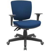 Cadeira de Escritório Executiva Office Base Giratória Preto Baixa Flexi P03 Poliéster Azul -Lyam