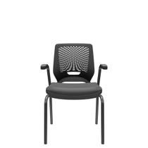 Cadeira de Escritório Fixa Aproximação 4 pés com Braço Beezi Base Preta Encosto Preto Assento Facto Grafite Plaxmetal