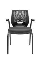 Cadeira de Escritório Fixa Aproximação 4 pés com Braço Beezi Encosto Preto Assento Material Sintético PLAXMETAL