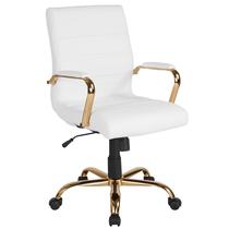 Cadeira de escritório Flash Furniture Whitney, encosto médio, branco e dourado
