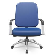 Cadeira de Escritório Giratória com Braço Cromada Magno P03 Vinil Azul - Lyam Decor Cadeira de Escritório Giratória com Braço Cromada Magno P03 Vinil Azul - Lyam Decor
