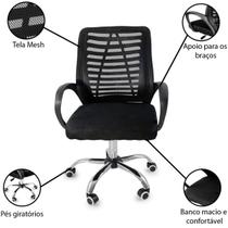 Cadeira De Escritório Giratória Mesh Classe Tela Estofado Confortável Design Listrados Base Cromada Cinco Rodinhas Home Office