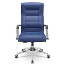 Cadeira De Escritório Giratória Presidente Base Cromada Kirk P03 Vinil Azul - Lyam Decor Cadeira De Escritório Giratória Presidente Base Cromada Kirk P03 Vinil Azul - Lyam Decor
