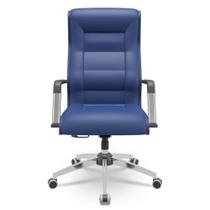 Cadeira De Escritório Giratória Presidente Base Cromada Kirk P03 Vinil Azul - Lyam Decor Cadeira De Escritório Giratória Presidente Base Cromada Kirk P03 Vinil Azul - Lyam Decor