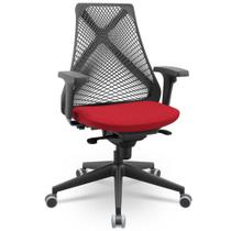 Cadeira De Escritório Giratória Presidente Unix P03 Tela Cinza Crepe Vermelho - Lyam Decor